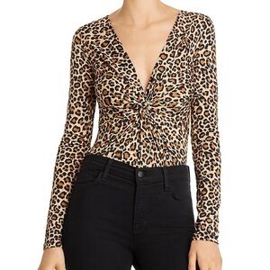 Bardot Women’s Long Sleeve Twist-Front Leopard Print Bodysuit Size Medium